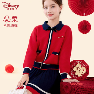女童套装儿童毛衣秋冬装纯棉红色针织裙子中大童2025新年装两件套