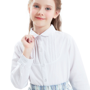 多妙屋女童白衬衫纯棉儿童衬衣春秋款校服大童女上衣洋气小衫童装