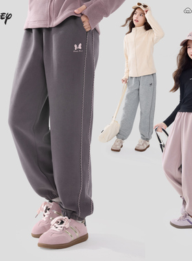 迪士尼女童裤子秋冬2025新款儿童运动裤大童休闲卫裤加绒加厚童装