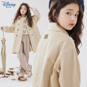 中长款 儿童外套大童时尚 大衣 新款 迪士尼女童英伦风衣2026春秋季