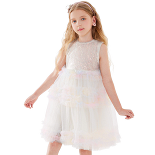 女童连衣裙2025夏季新款儿童裙子女孩薄款白色公主裙洋气礼服裙