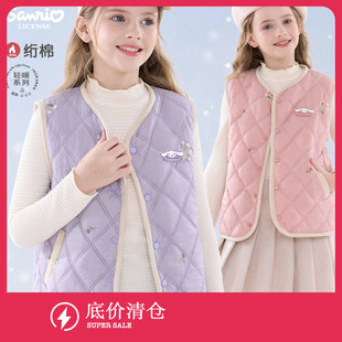 玉桂狗女童马甲秋冬2025新款洋气儿童内搭羽绒棉保暖大童外穿背心