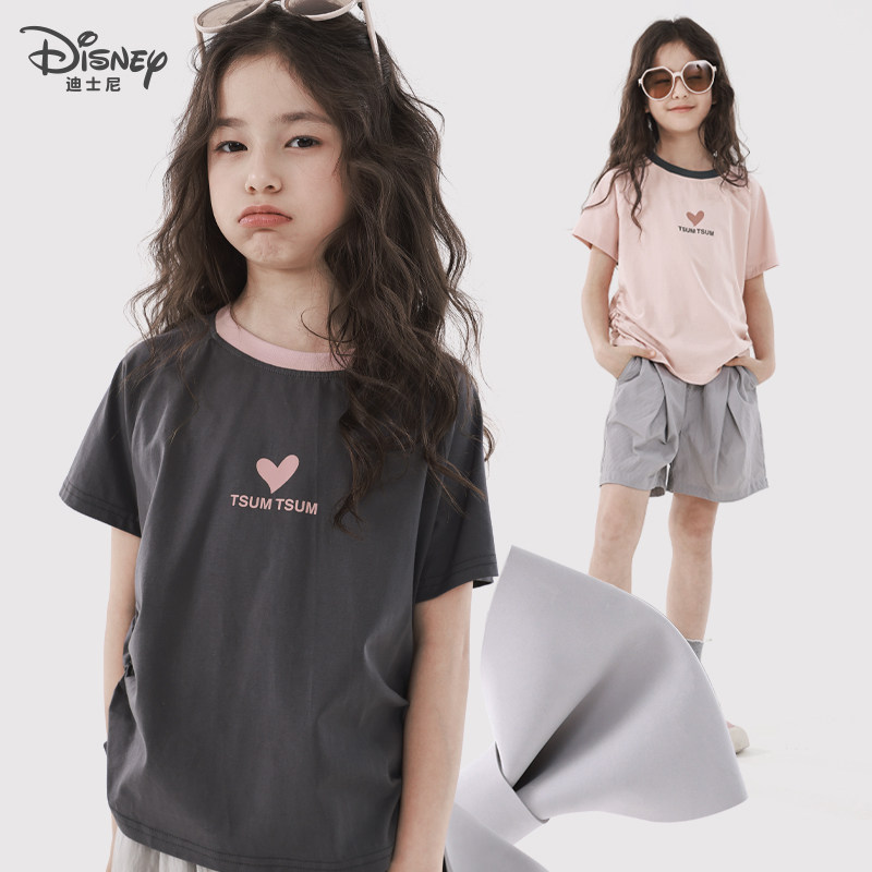 迪士尼女童短袖T恤2026夏季新款儿童洋气上衣打底衫时尚亲子背心