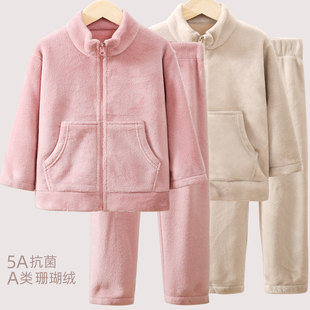 女童家居服套装男童保暖睡衣秋冬新款儿童珊瑚绒加厚大童亲子外穿