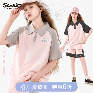 玉桂狗女童套装夏季新款儿童短袖T恤运动服女装休闲衣服短裤童装