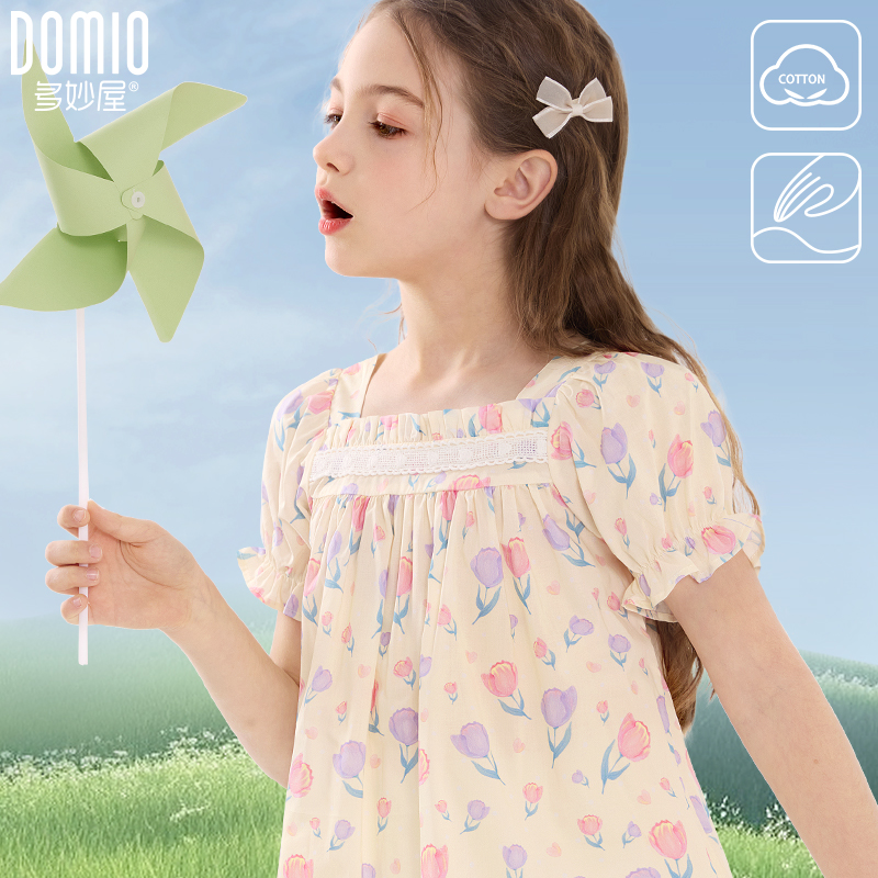 多妙屋女童衬衫夏季薄款纯棉清新