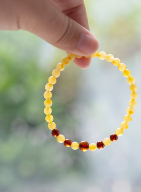 天然蜜蜡手串女士鸡油黄色琥珀原石宝石盘玩轻奢小众精致手链闺蜜