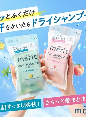 日本进口花王merit头发擦汗去污除汗味免洗干洗湿巾12枚清爽蓬松