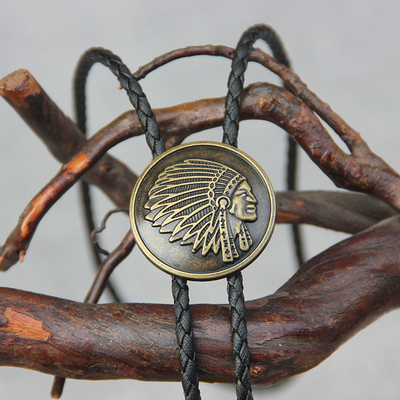 原创设计休闲潮流古铜色印第安人头波洛领带bolo tie衬衣配饰皮绳