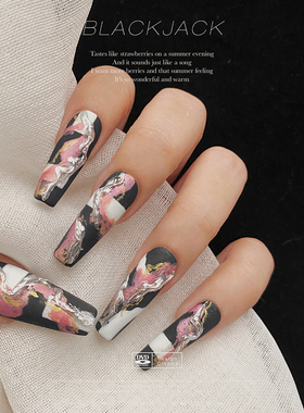 简约纯手绘流光溢彩鸳鸯欧美个性高级感纯手工小众不撞款美甲成品