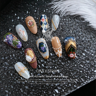 红丝绒葡萄穿戴甲法式 美甲成品 复古高级感轻奢小众显白巴洛克风格