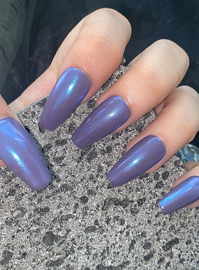 紫色电光ins穿戴甲nails纯色欧美夏季辣妹中长款高级显白高端定制
