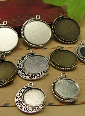 双面可旋转时光宝石底托干花项链diy押花底托复古毛衣链干花吊坠