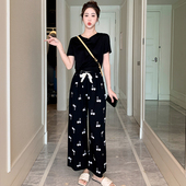 阔腿裤 女士宽松薄款 家居裤 人造棉裤 可外穿 夏季 子加大码 棉绸睡裤