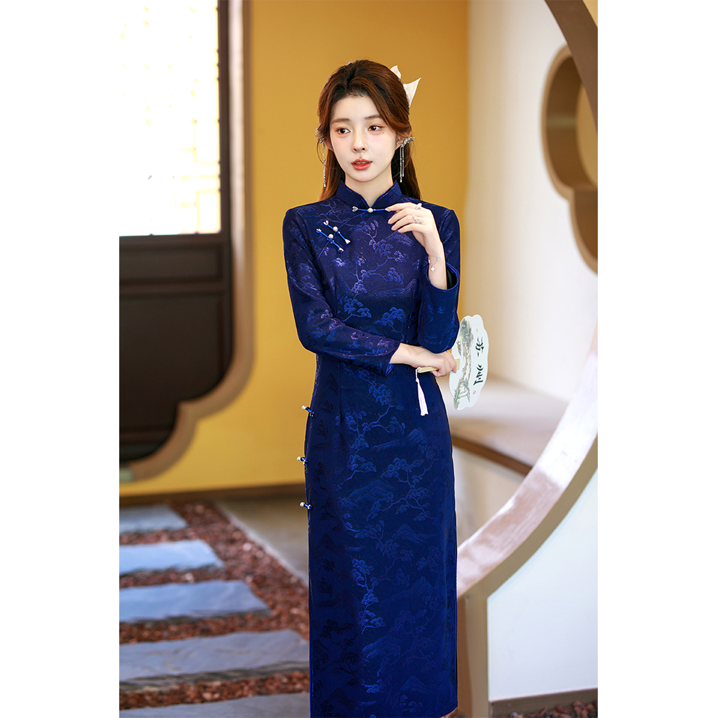 蓝色旗袍2025新款高端优雅气质