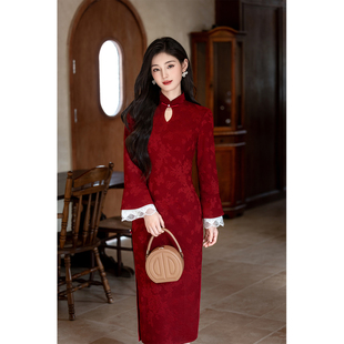高端气质妈妈订婚宴旗袍红色新中式年轻款喜婆婆礼服迎宾敬酒喜服