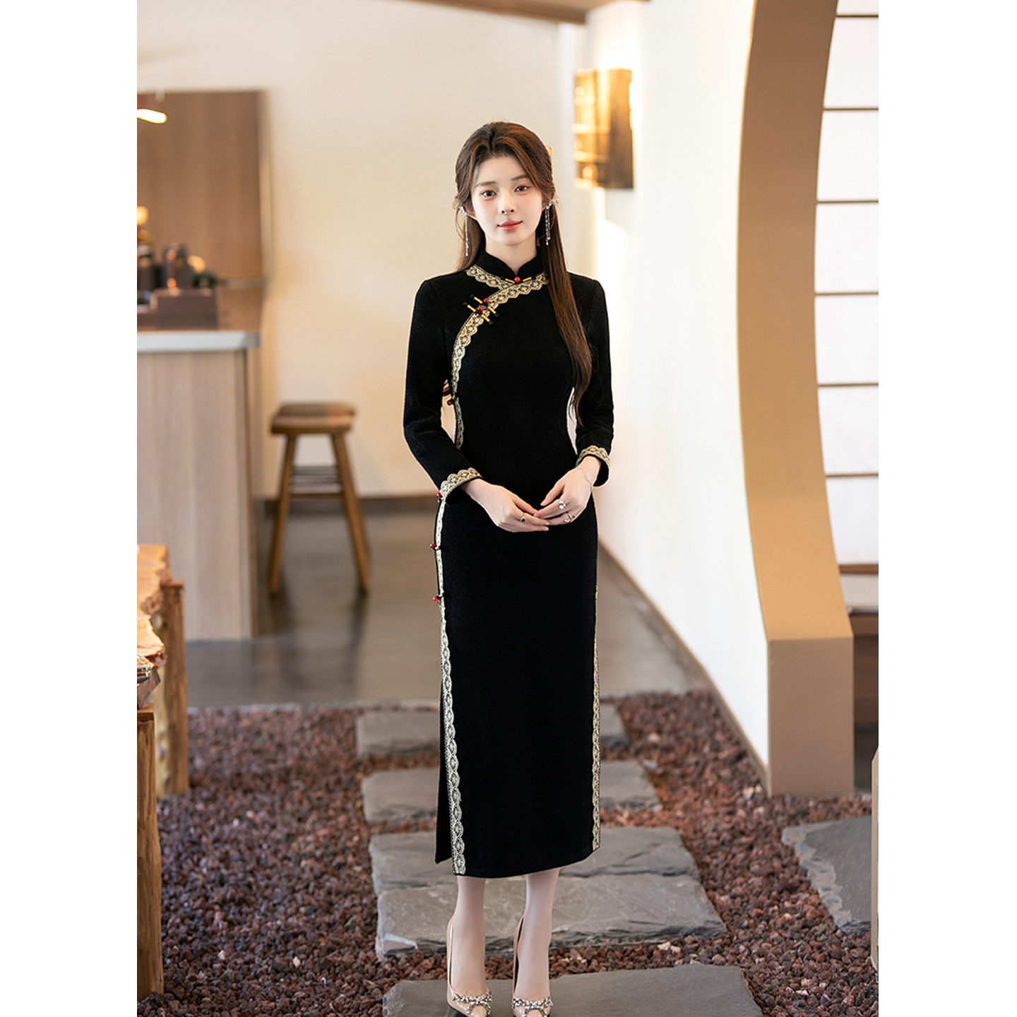 复古风秋冬纯色新款日常加厚气质