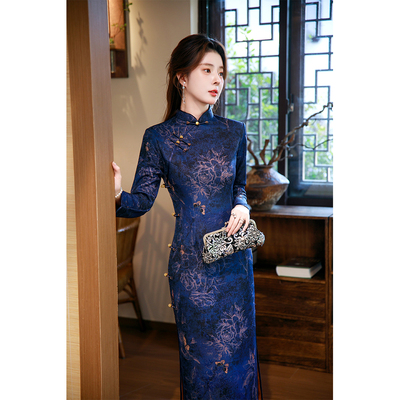 蓝色旗袍2025新款老上海女士气质