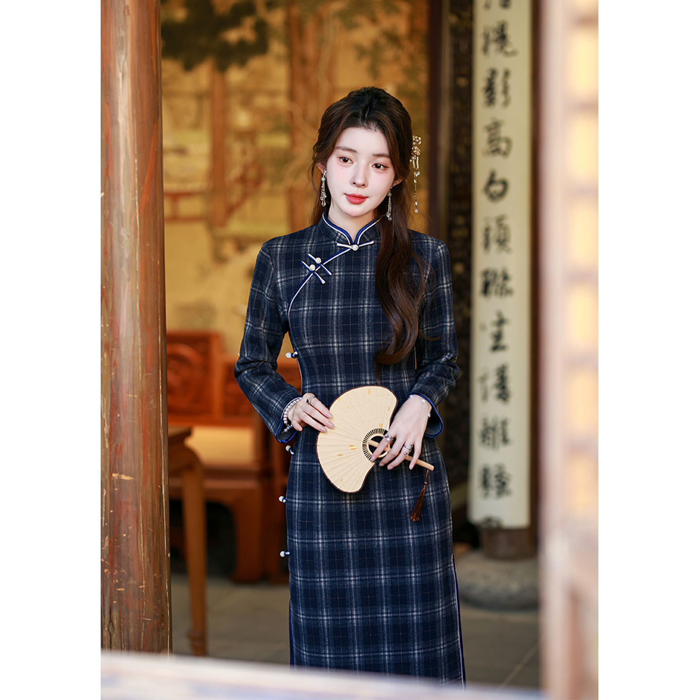 黑色复古旗袍女新款秋冬