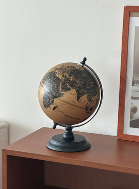 复古地球仪装饰摆件书房书柜桌面工艺品收藏怀旧英文世界地图高级