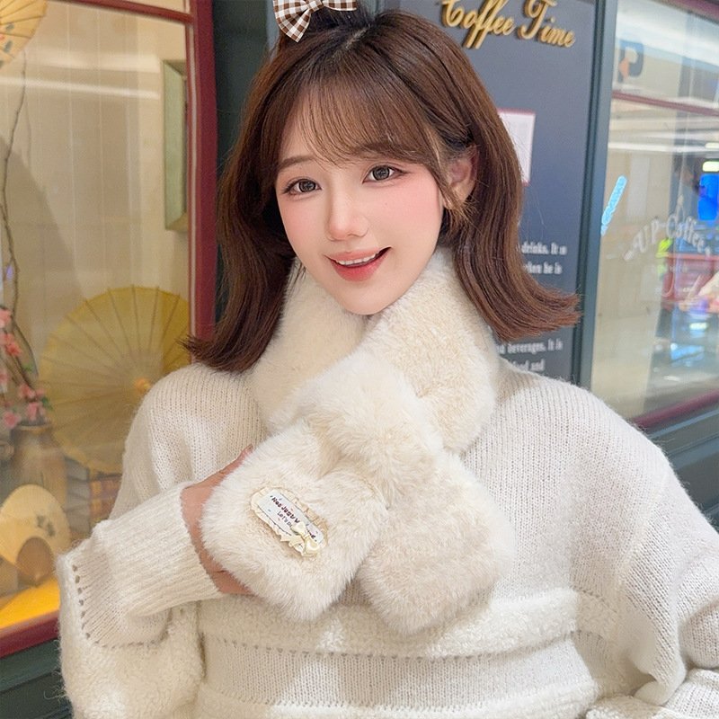 进口高级感毛绒百搭保暖围脖秋冬护颈围巾仿兔毛柔软毛绒围脖围巾