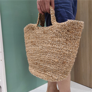 宜家托克宁黄麻袋休闲购物手提袋时尚外出亚麻复古手拎包收纳吊篮