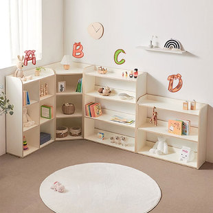 可比熊新款 实木儿童书架置物架客厅落地书柜转角组合格子柜收纳柜