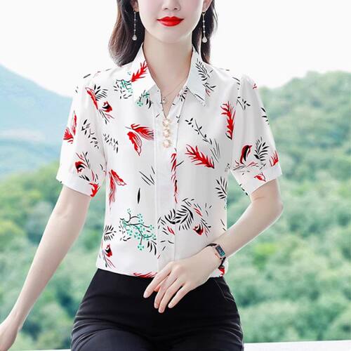 高级设计感休闲印花雪纺衬衫女潮
