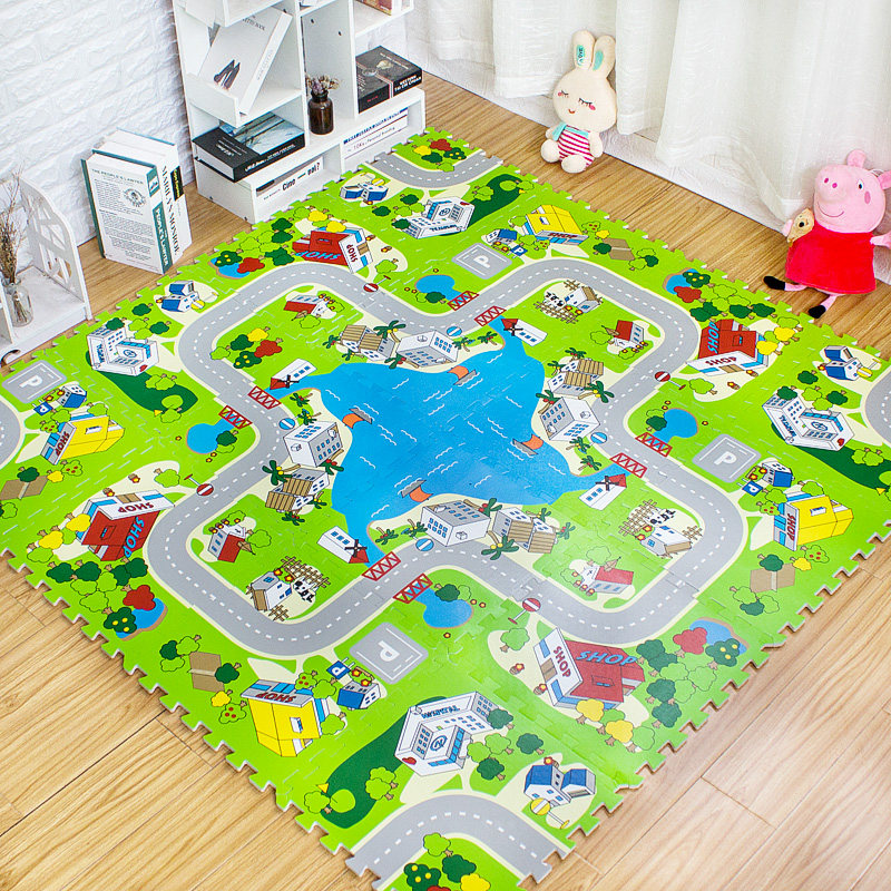 无味出口城市道路交通泡沫拼接地垫儿童轨道汽车跑道游戏垫爬行垫