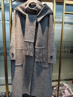 专柜正品G2516原创设计洋气连帽带围巾长款双面羊绒大衣2025冬女