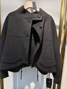 哈真正品 百搭双面羊绒大衣2025新冬女 G2520原创设计洋气立领短款