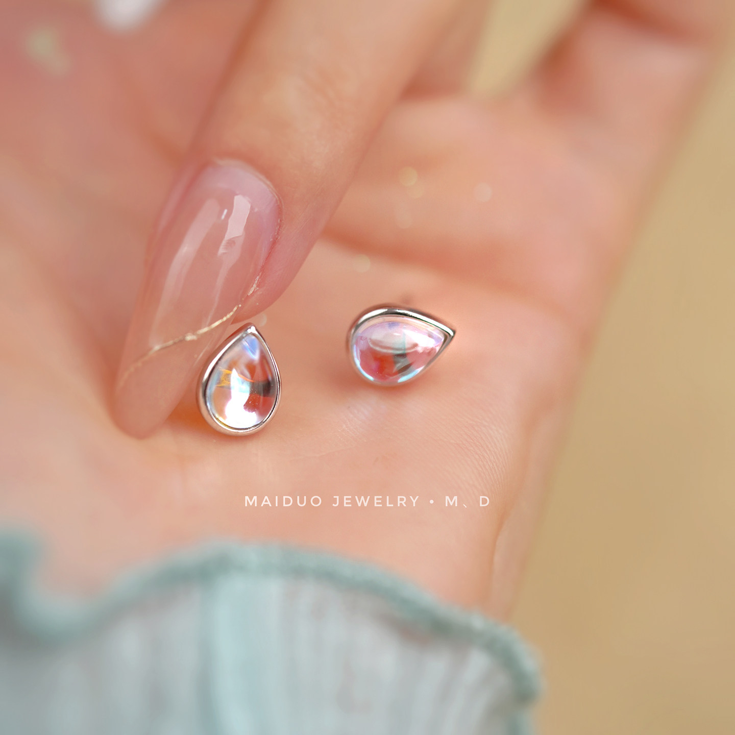 人鱼眼泪通体s925纯银耳钉