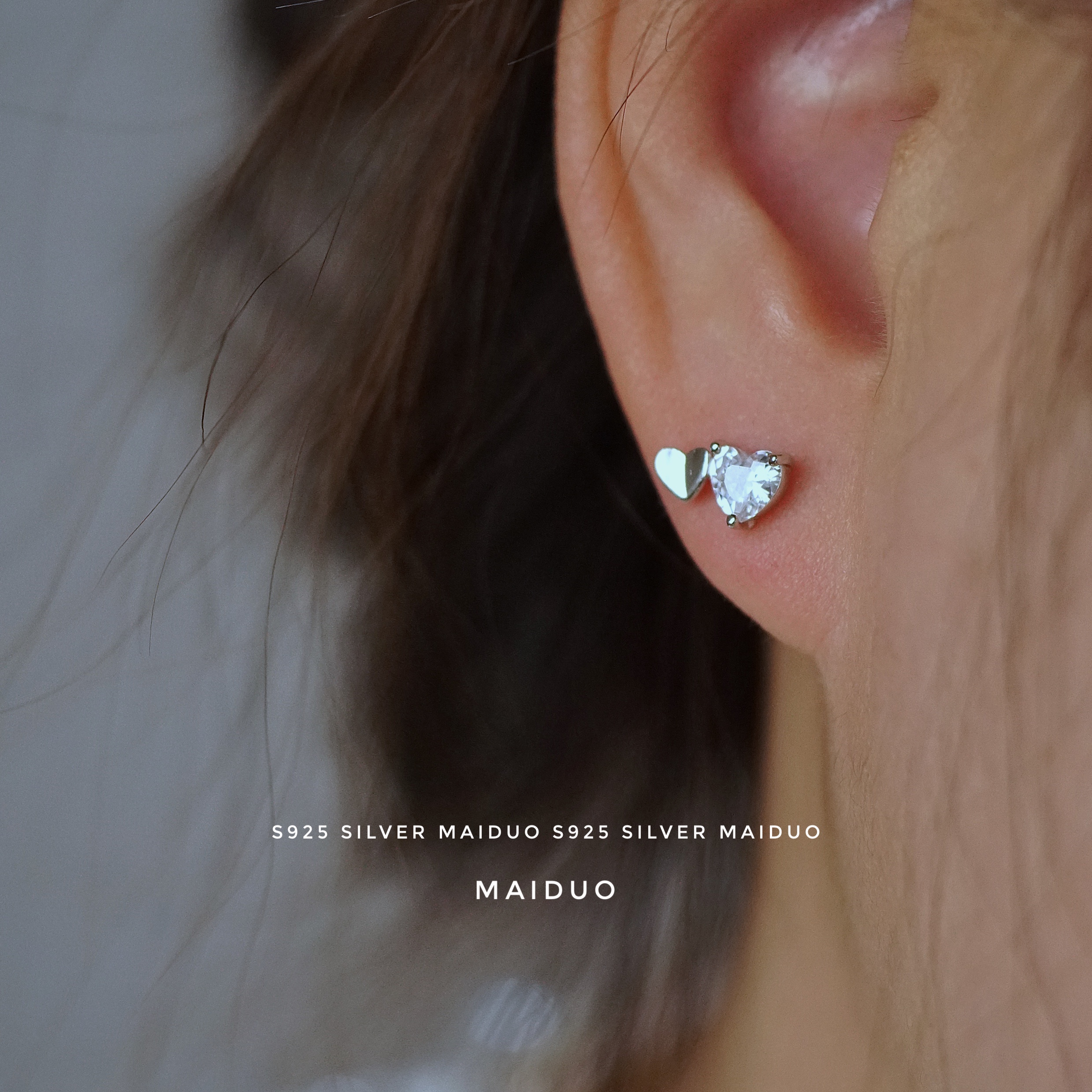 s999纯银甜美小众轻奢女爱心耳钉