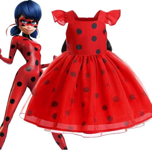 儿童瓢虫雷迪cosplay服装女童红色连衣裙奇迹少女幼童波点小飞袖