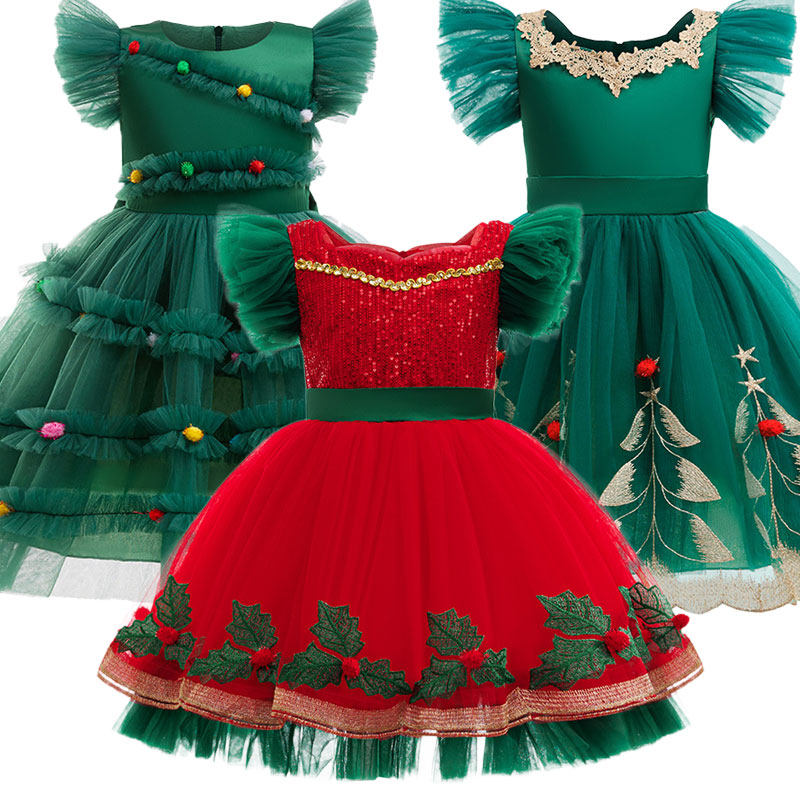新款圣诞节女童公主裙蝴蝶结