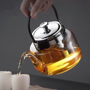 高硼硅烧水泡茶煮茶耐热玻璃茶壶茶水分离过滤花茶竹木提梁壶商用
