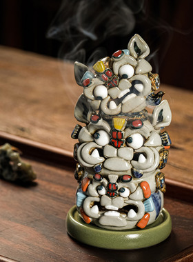 陶瓷猴子摆件助运气中式茶桌摆件倒流香香炉茶宠摆件精品高档可养