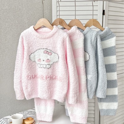 秋冬新款gp软绵绵儿童冬季蝴蝶狗套装亲子宝宝半边绒睡衣套装
