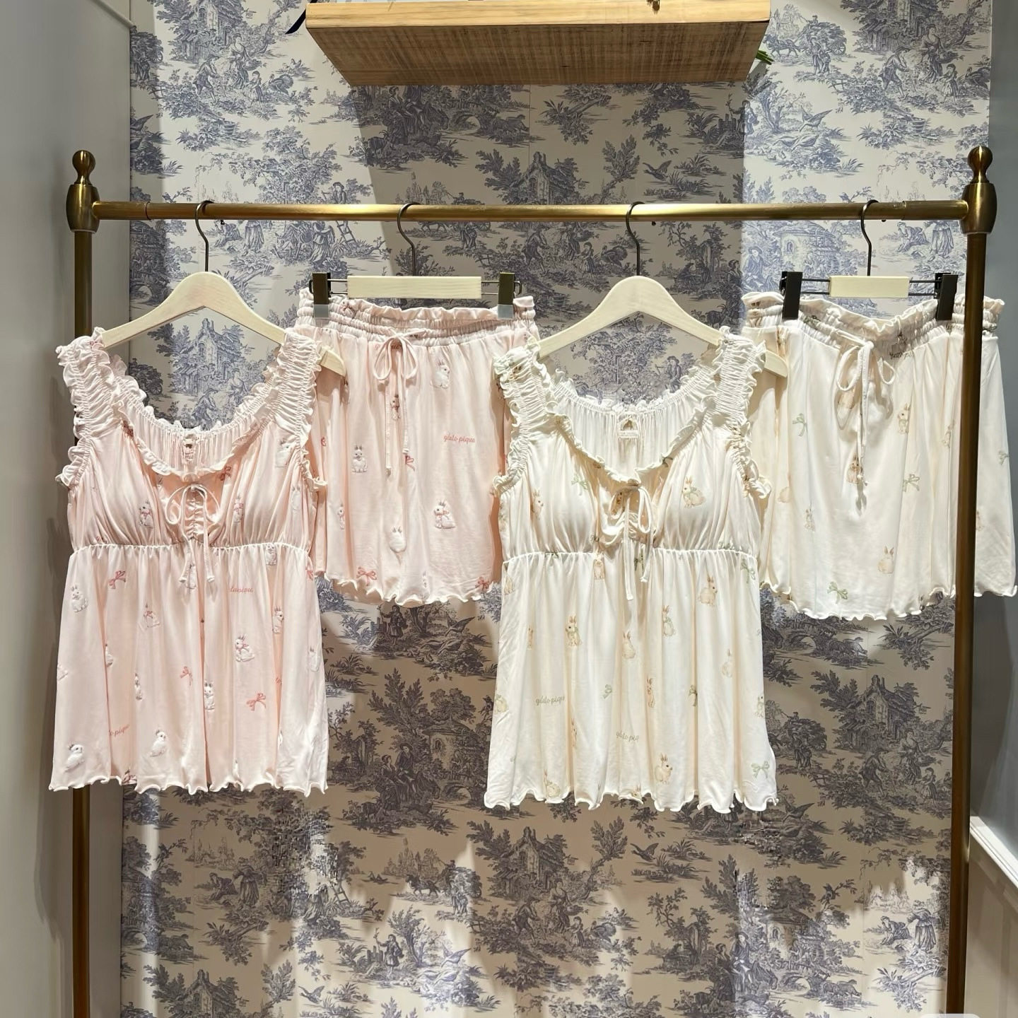 日系女胸垫睡衣家居服软绵绵兔子莫代尔背心短裤花边仙女睡衣