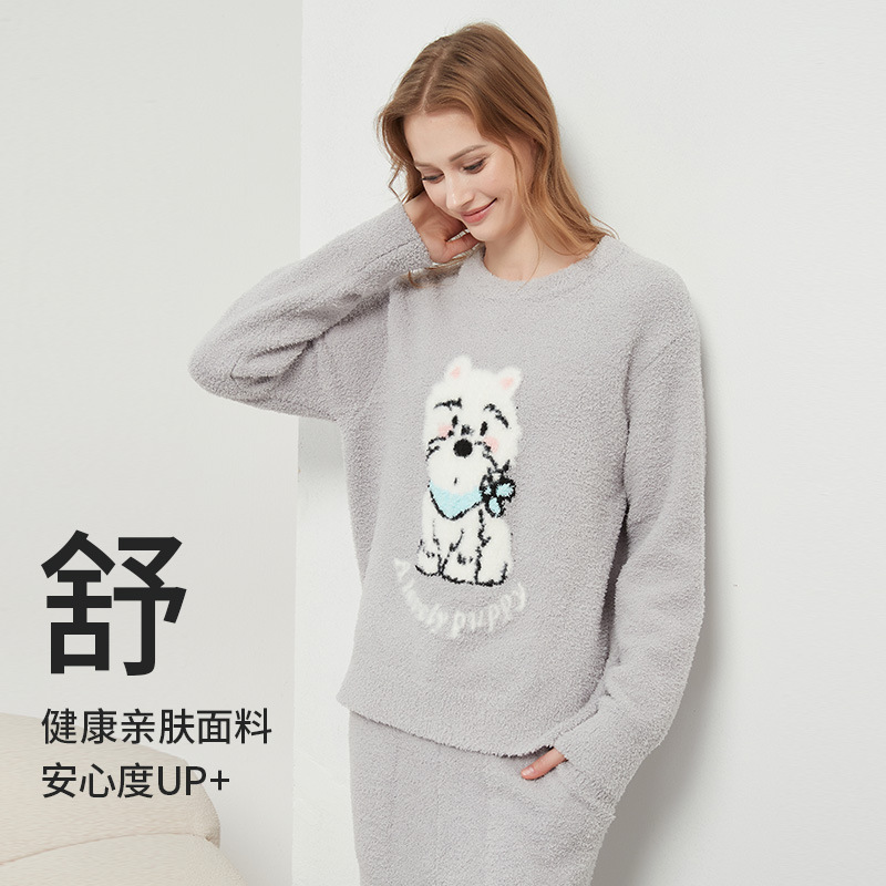 25秋冬加厚保暖半边绒睡衣女秋冬款可爱卡通软绵绵可外穿家居服