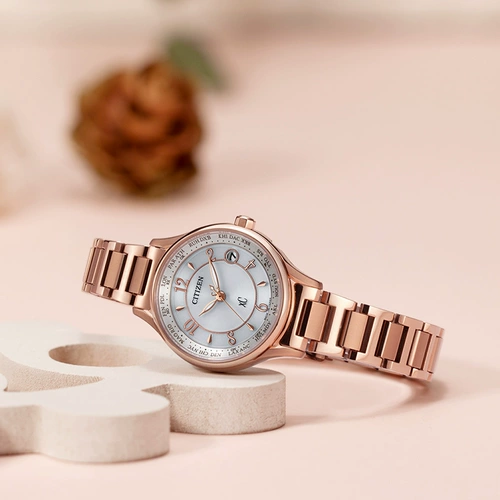 Официальный сайт Citizen, флагманские аутентичные женские часы Shubo с титановым покрытием вишневого цвета, розовое золото, легкая кинетическая энергия, многостанционные радиоволновые женские часы EC1162