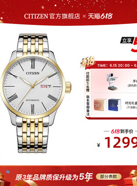 【父亲节礼物】西铁城复古简约间金色钢带日期显示机械男表NH8354