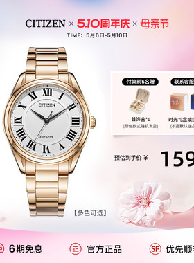 西铁城旗舰官网复古罗马字间金色光动能情侣对表男士手表女AW1694