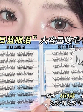 夏日蓝眼泪免胶假睫毛女自然款仿真单簇分段式大容量小薄片睫毛书