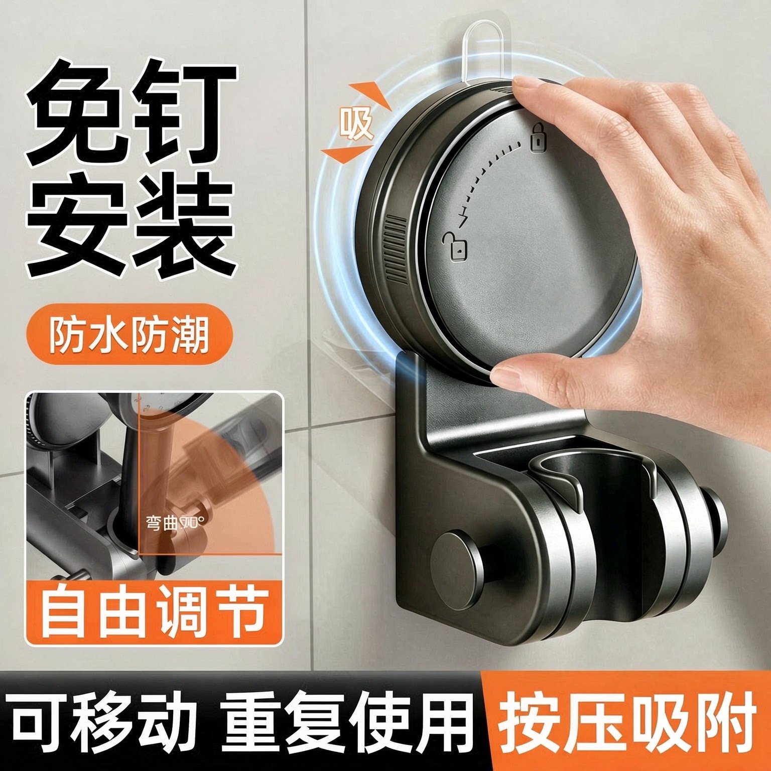 强力吸盘免打孔万向可调花洒支架