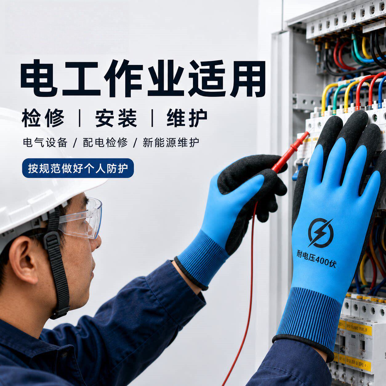 【国标报告】电工专用绝缘手套低压防触电带电维修耐磨防滑橡胶