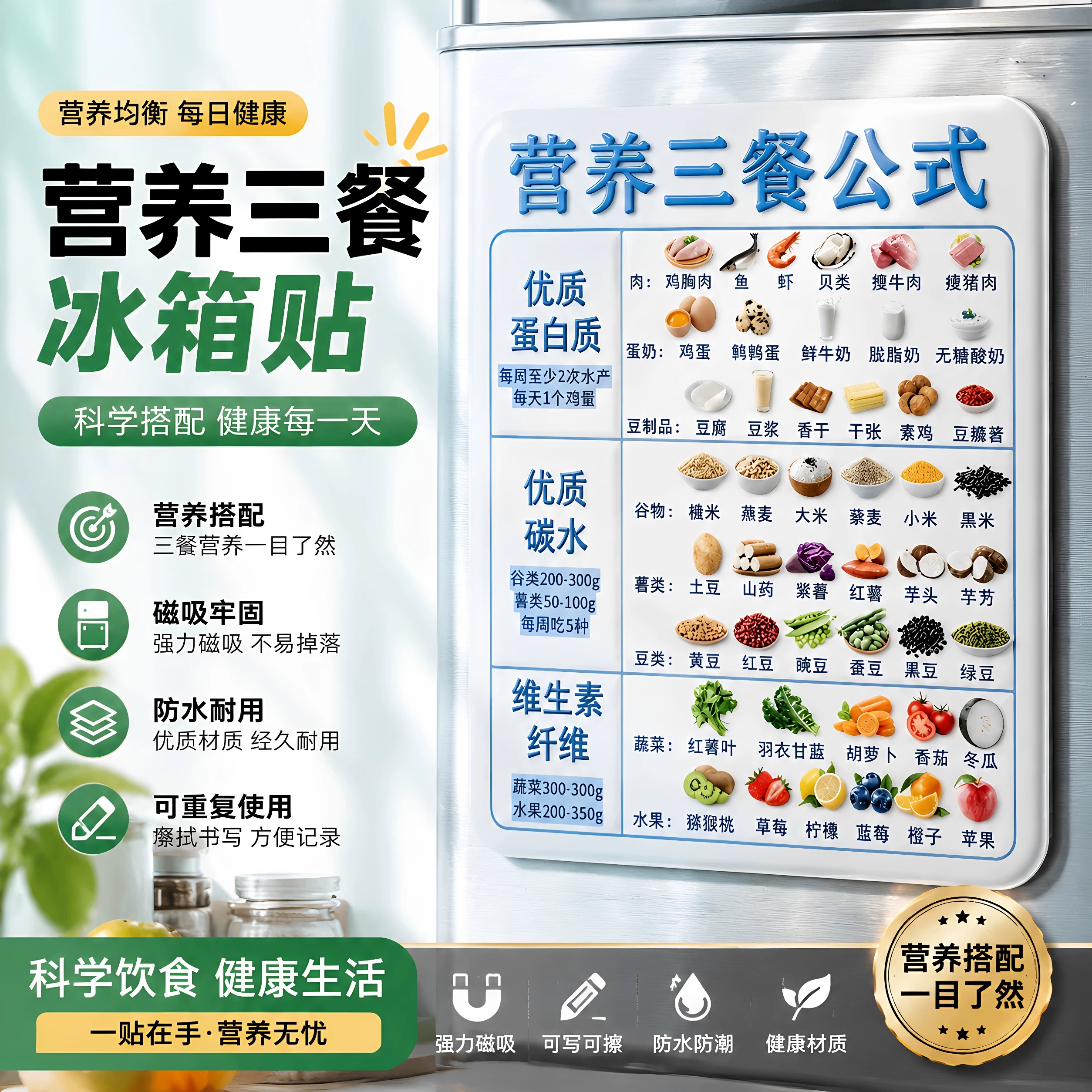 营养三餐公式磁吸冰箱贴