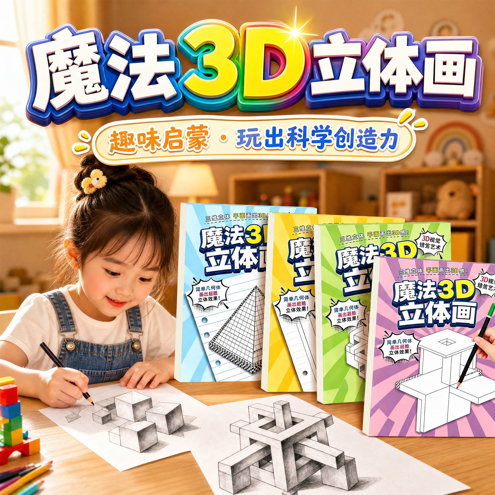 创意魔法3D立体画描摹本素描本手工绘画本剪纸儿童剪刀玩具套装