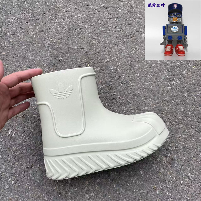 Adidas阿迪达斯 三叶草厚底贝壳头增高靴高筒雨鞋 IE0387淡绿色