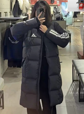 Adidas 阿迪达斯 男女同款黑色长款休闲羽绒服保暖防风 JG3840